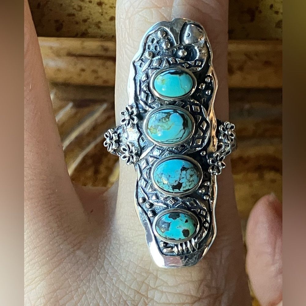 Natural Blue Moon Turquoise Sterling Silver Snake Ring Size 8